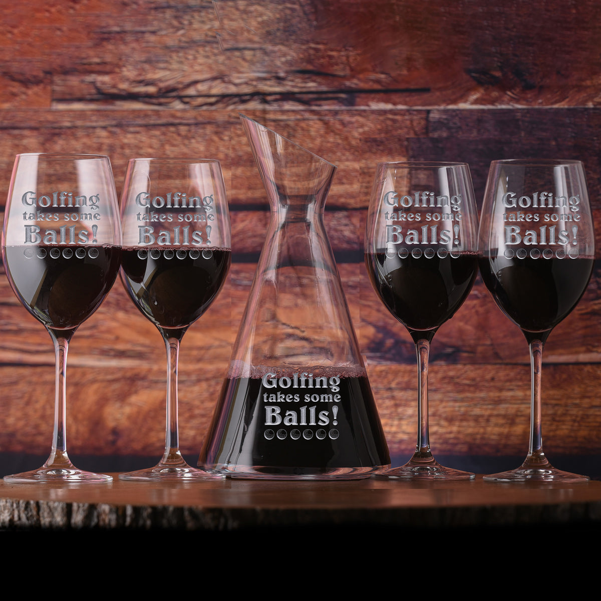 Golfing Takes Some Balls, Engraved Crystal Wine Decanter Gift Set