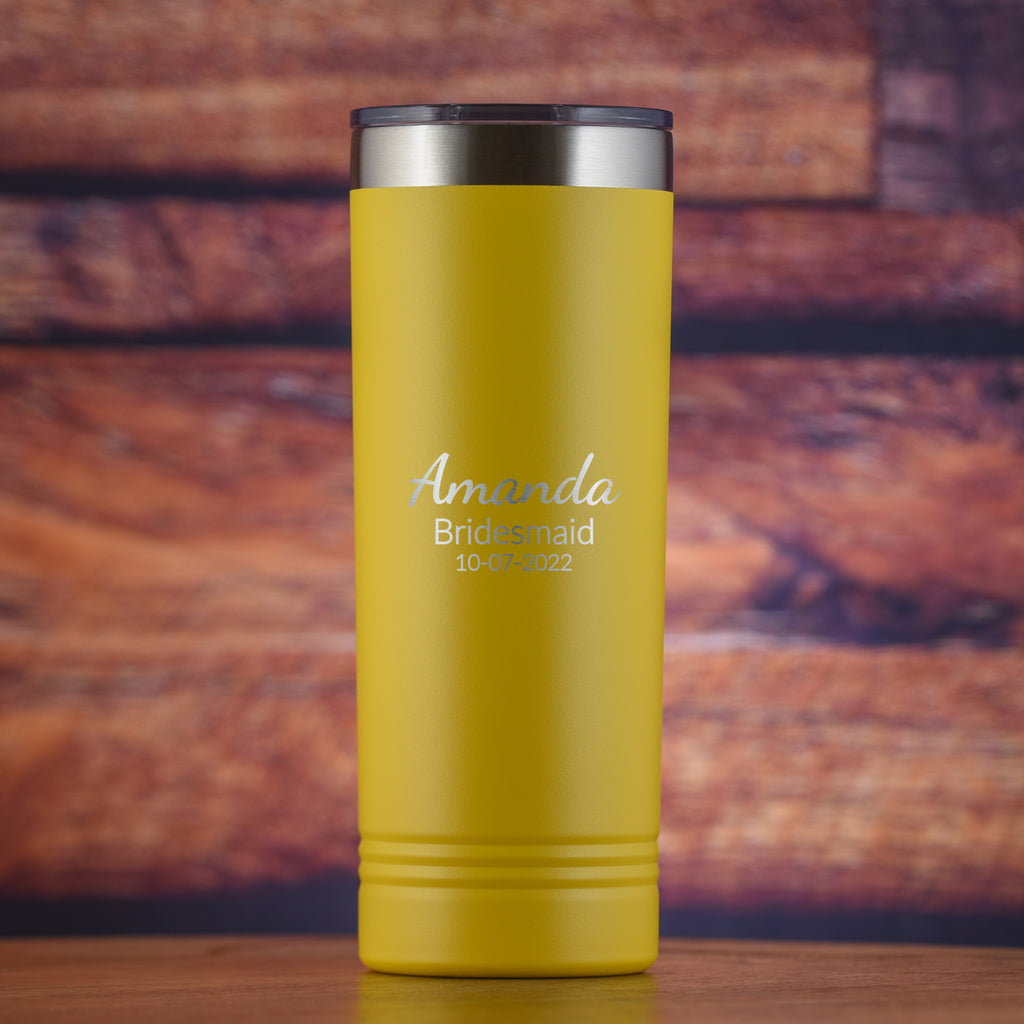 Set of 4 Stainless Steel Etched Tumblers. Bridesmaid Tumbler with