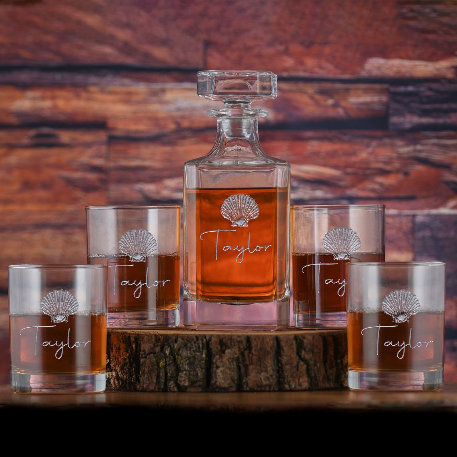 Custom Seashell Decanter & Glasses, Gift Set