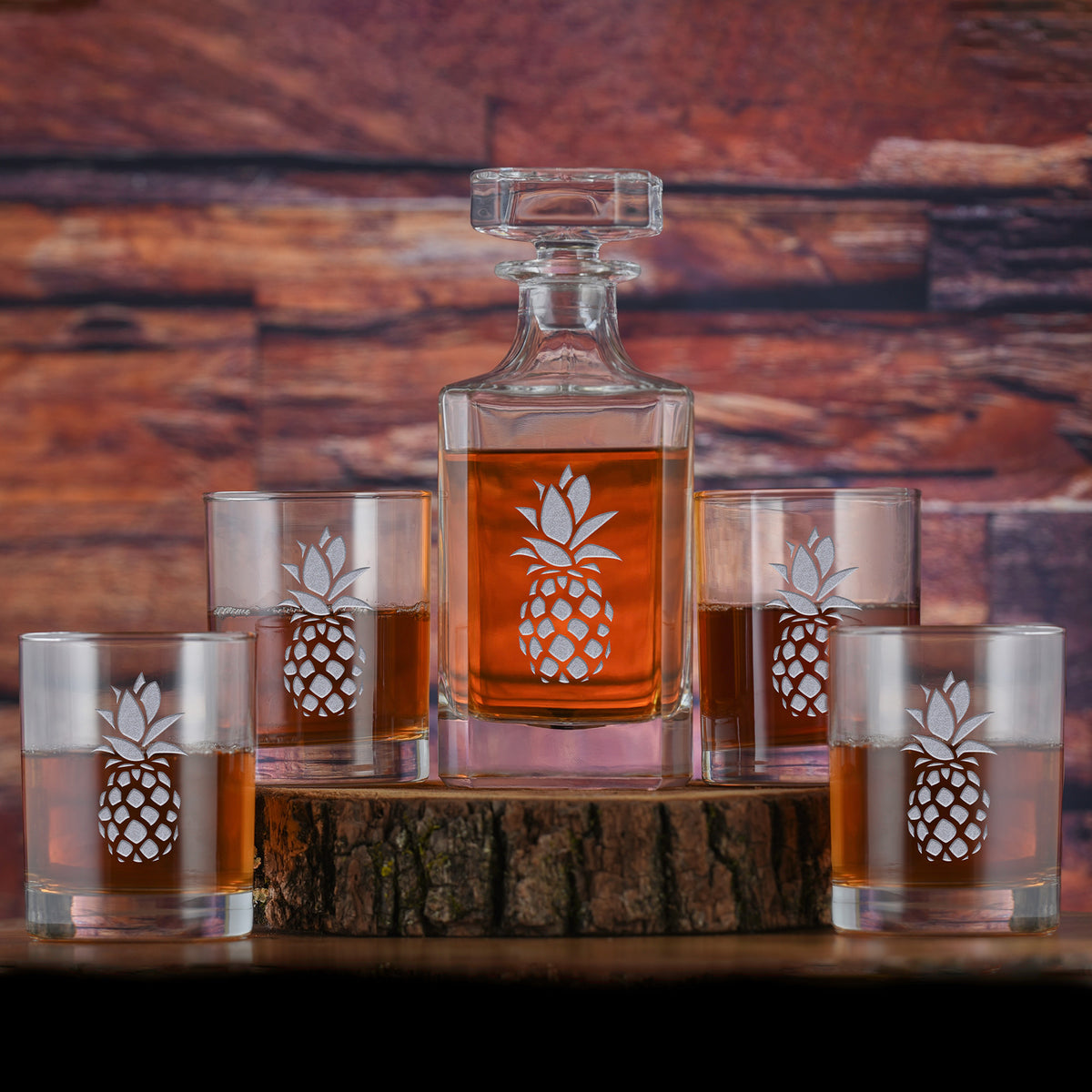 Engraved Pineapple Decanter &amp; Glasses Gift (Set of 5)