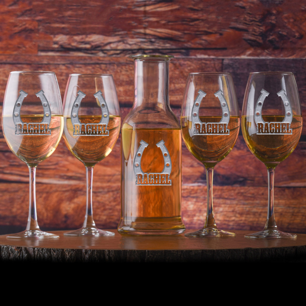 Custom Horse Lover Crystal Wine Carafe &amp; Glasses Gift Set