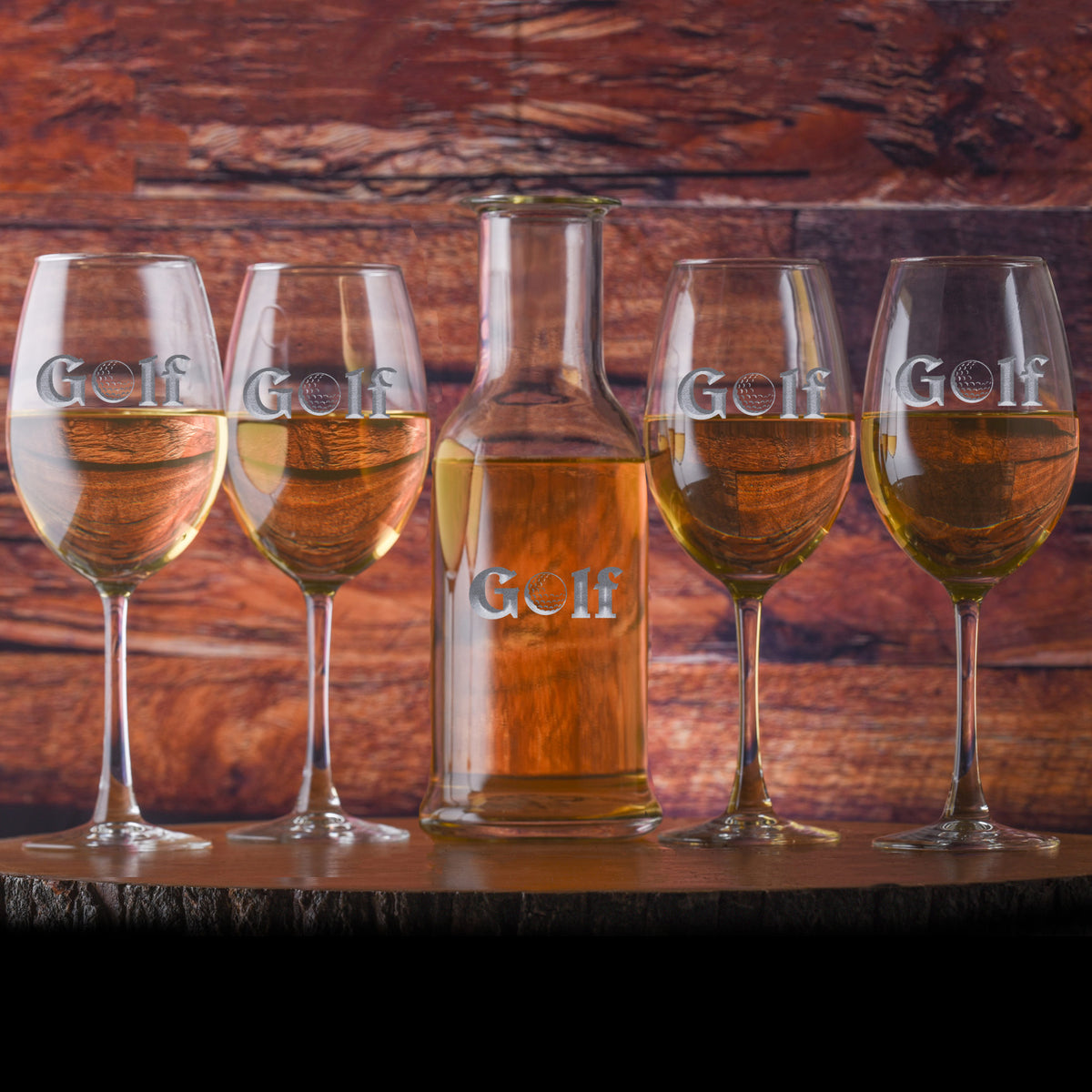 Golf Crystal Wine Carafe &amp; Glasses, Gift Set, Engraved