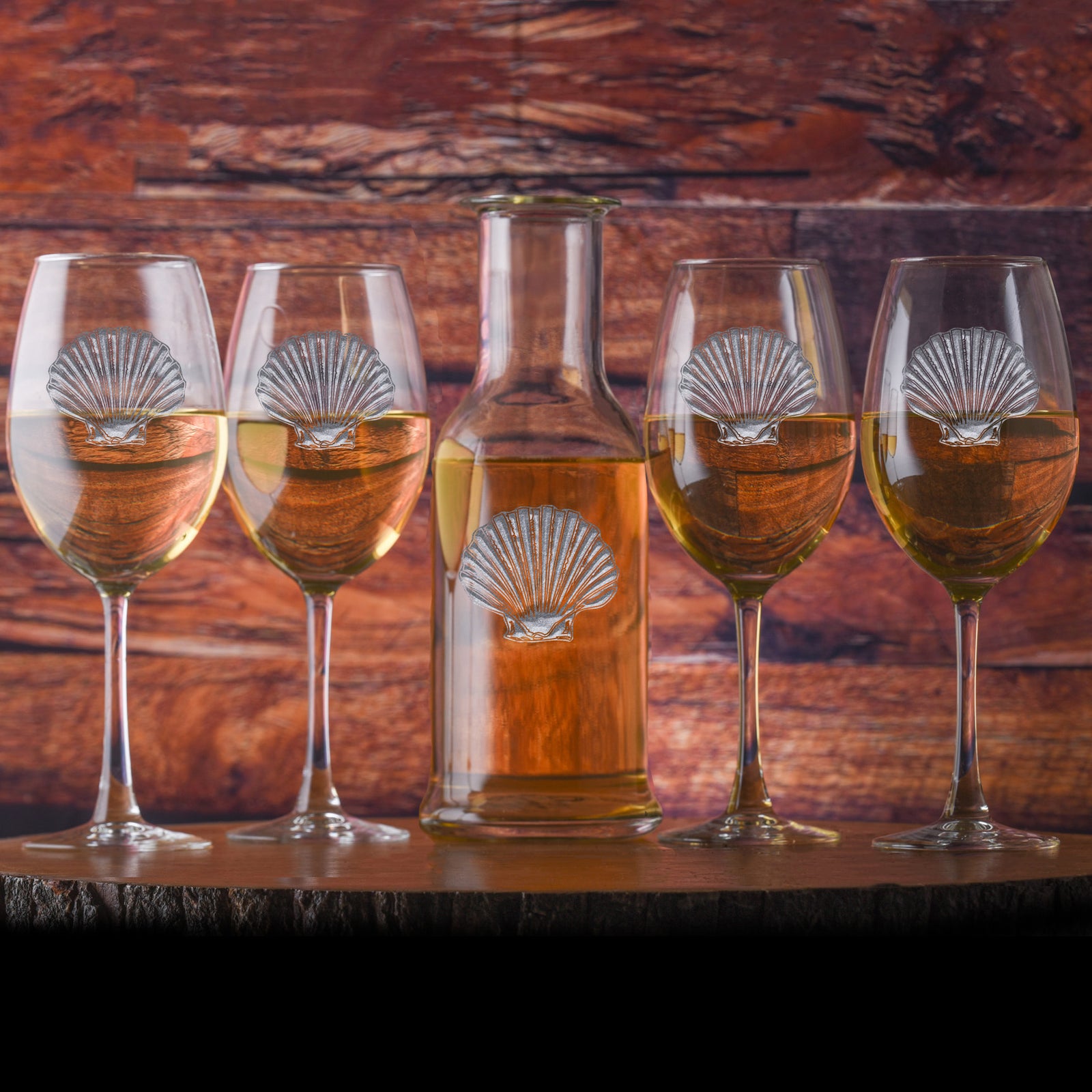 Engraved Seashell Crystal Wine Carafe & Glasses Gift Set