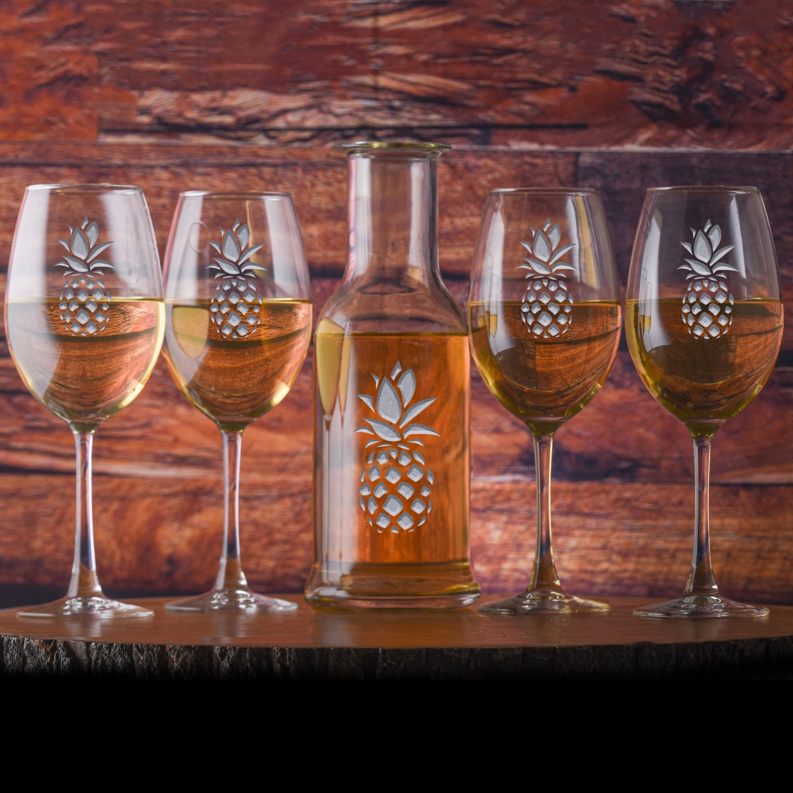 Engraved Pineapple Crystal Wine Carafe & Glasses Gift Set