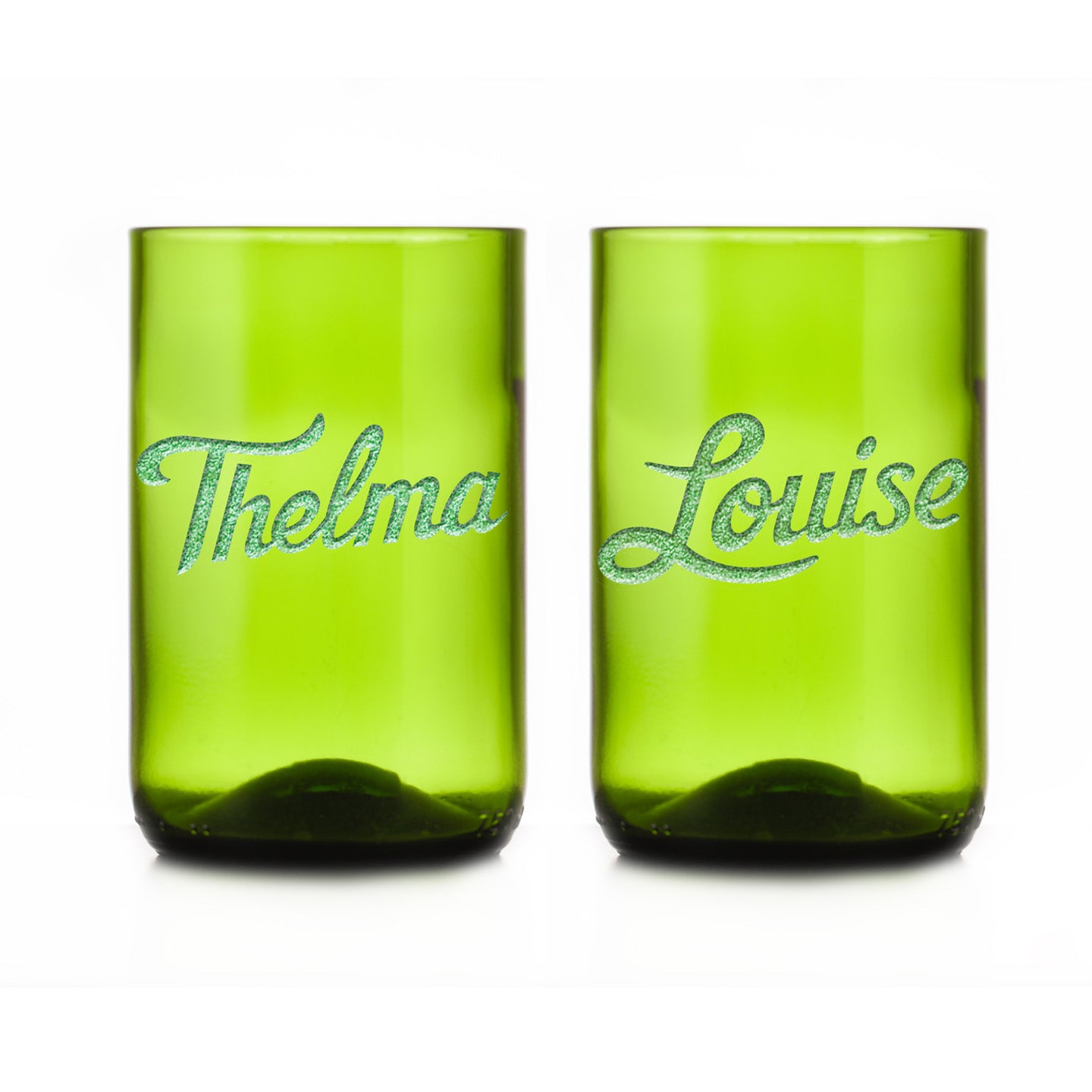 Thelma & Louise Glass Set, Recycled Wine Bottle Rocks Glass