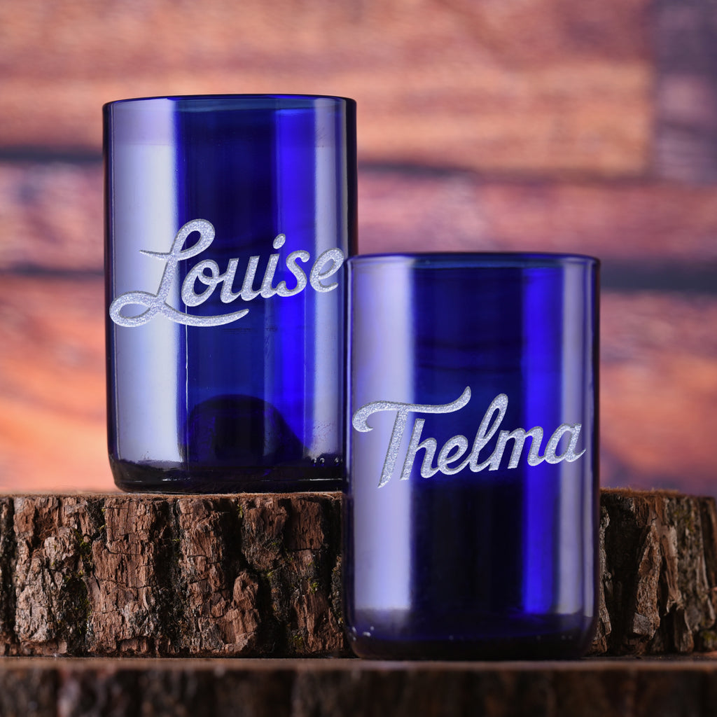 Thelma & Louise Engraved Blue Recycled Glass Set, BFF Gift Ideas– Crystal  Imagery