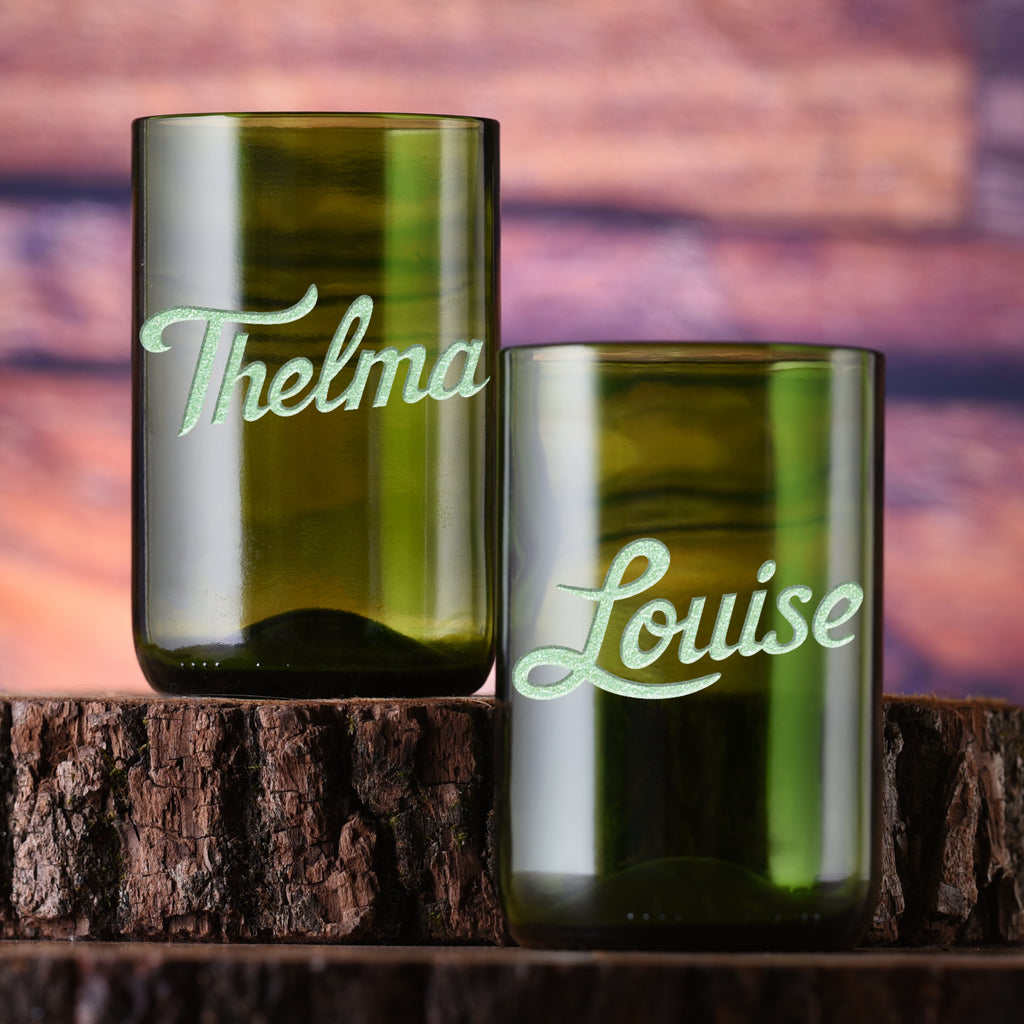 Thelma & Louise Engraved Green Recycled Glass Set Best Friends Gift–  Crystal Imagery