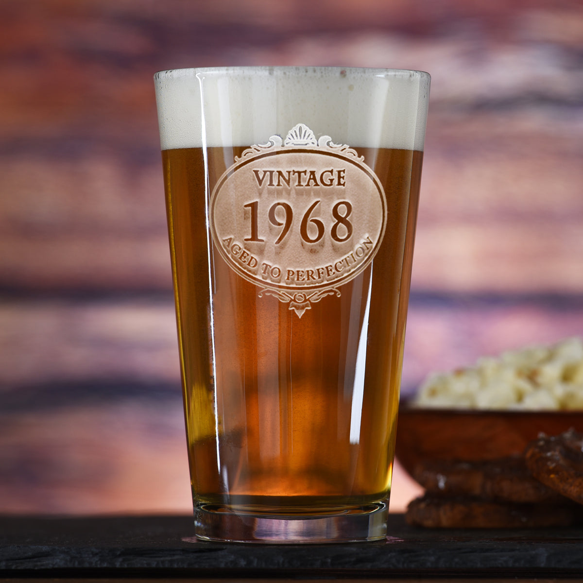 Etched Vintage Year, Birthday Beer Glass