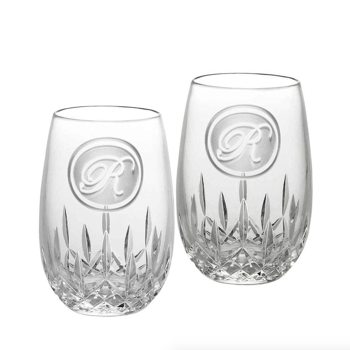 Engraved, Waterford Crystal Stemless Wine Glass, Pair