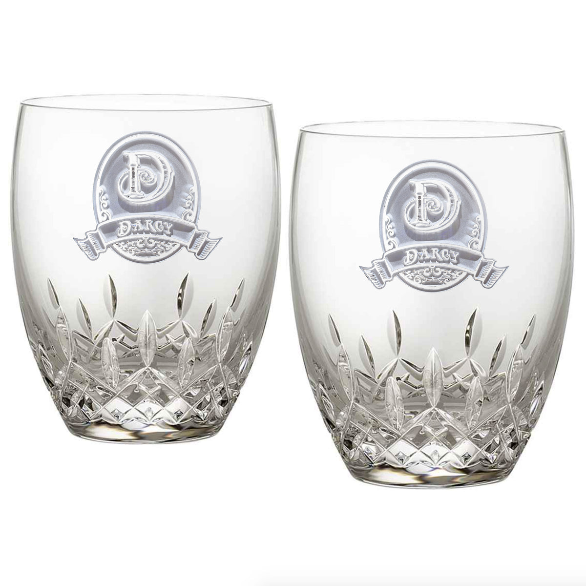 Engraved, Waterford Crystal Bourbon Glasses, Pair
