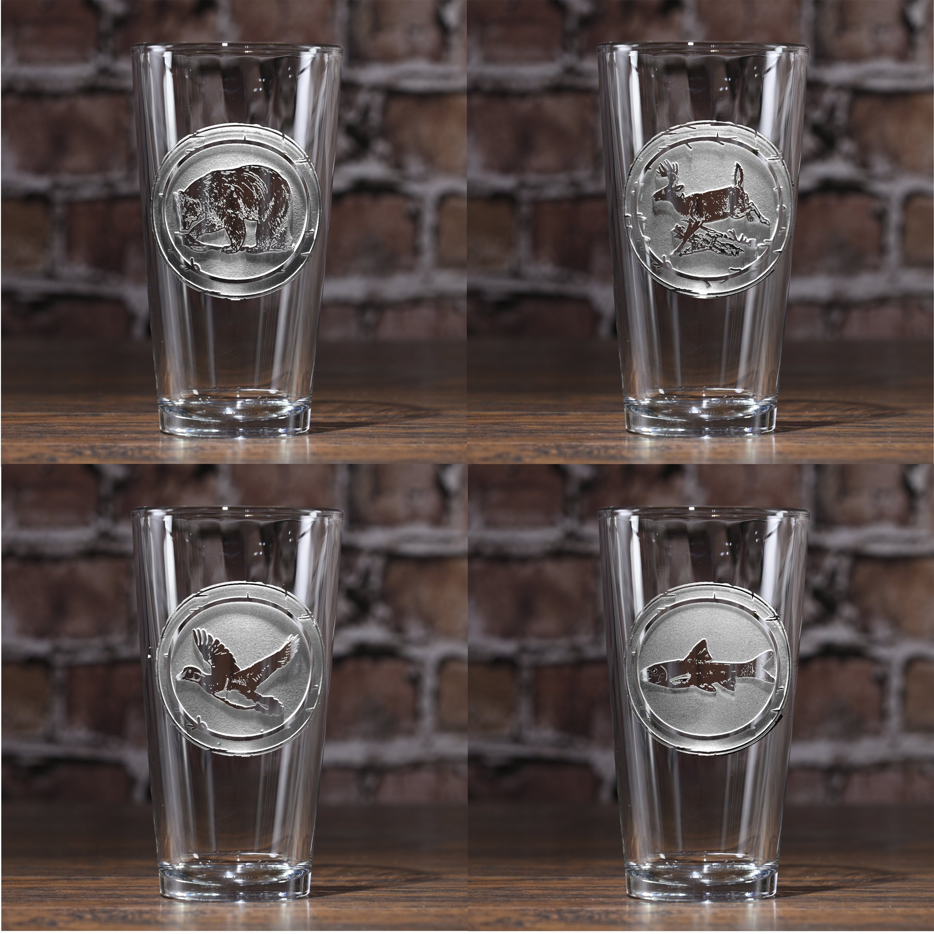 Wildlife Animals Etched Glassware Rustic Drinking Glasses Crystal Imagery