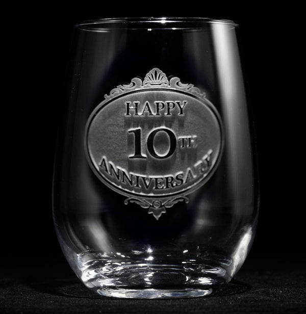 Engraved Anniversary Stemless Wine Glass