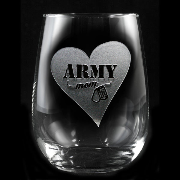 Army Mom Stemless Wine Glass