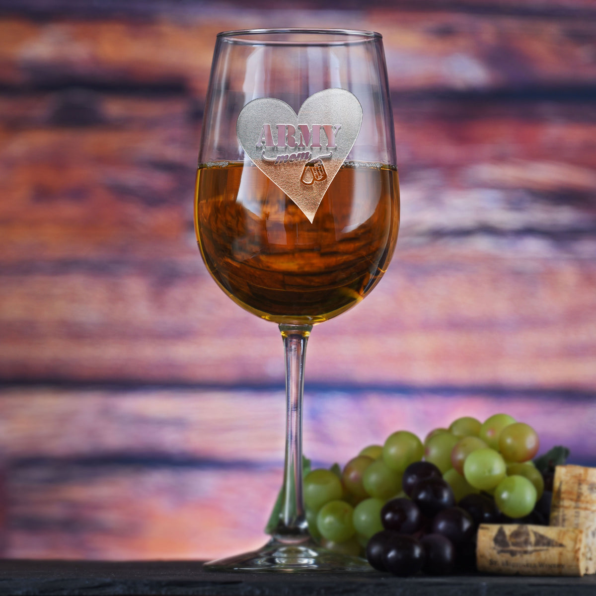 Army Mom Wine Glass, Engraved