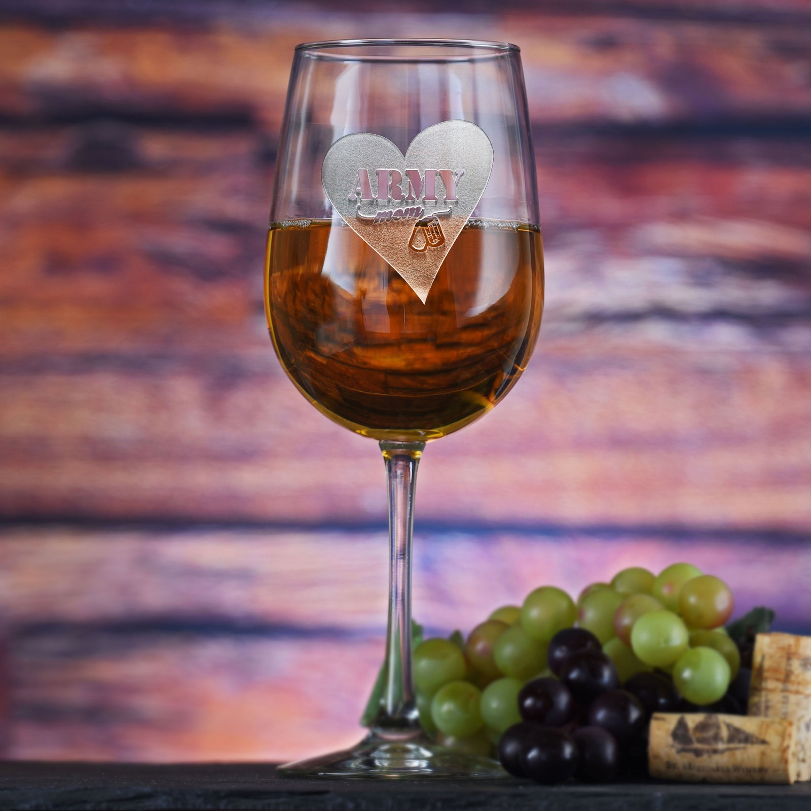 Army Mom Wine Glass, Engraved