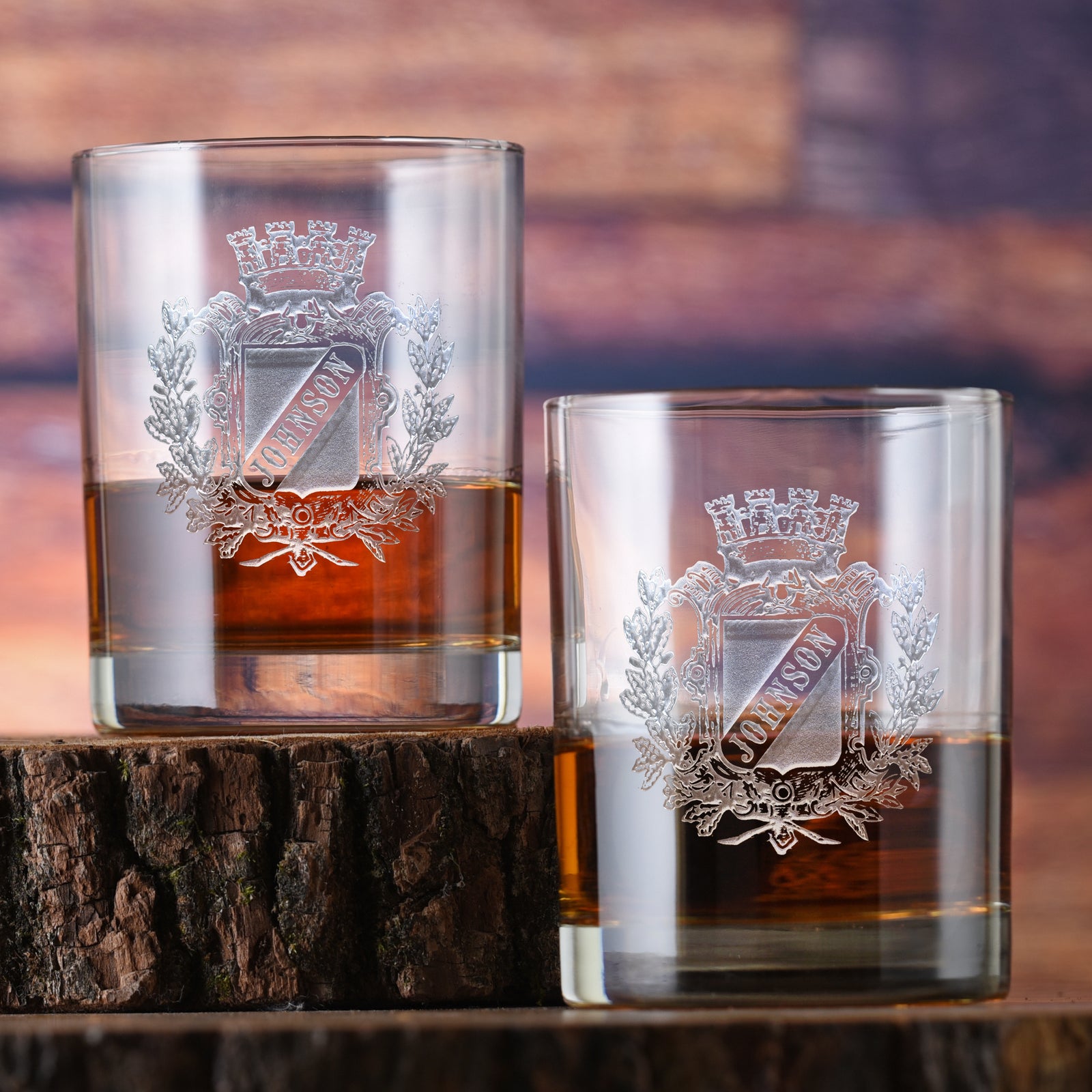 Engraved, Family Crest Coat-of-Arms, Whiskey Glass