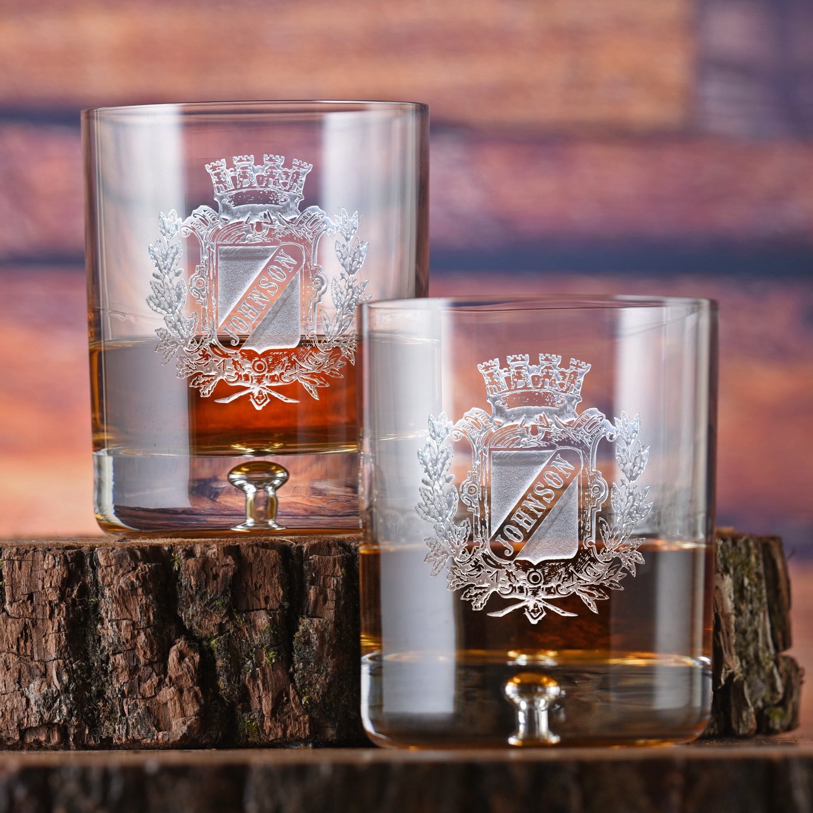 Engraved, Family Crest Coat-of-Arms, Crystal Whiskey Glass