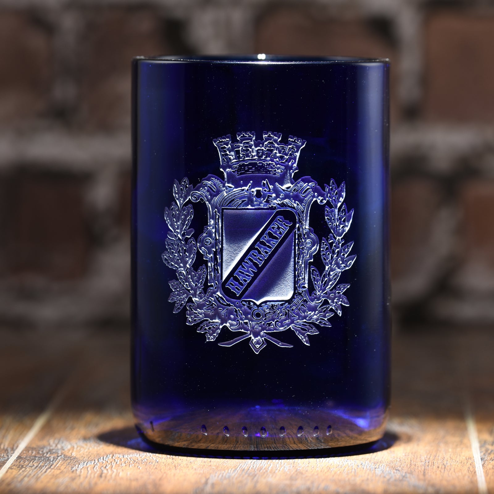 Family Crest, Blue Recycle Wine Bottle Glass Tumbler
