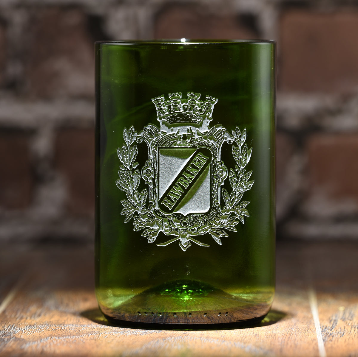 Coat of Arms Green Recycle Wine Bottle Glass Tumbler