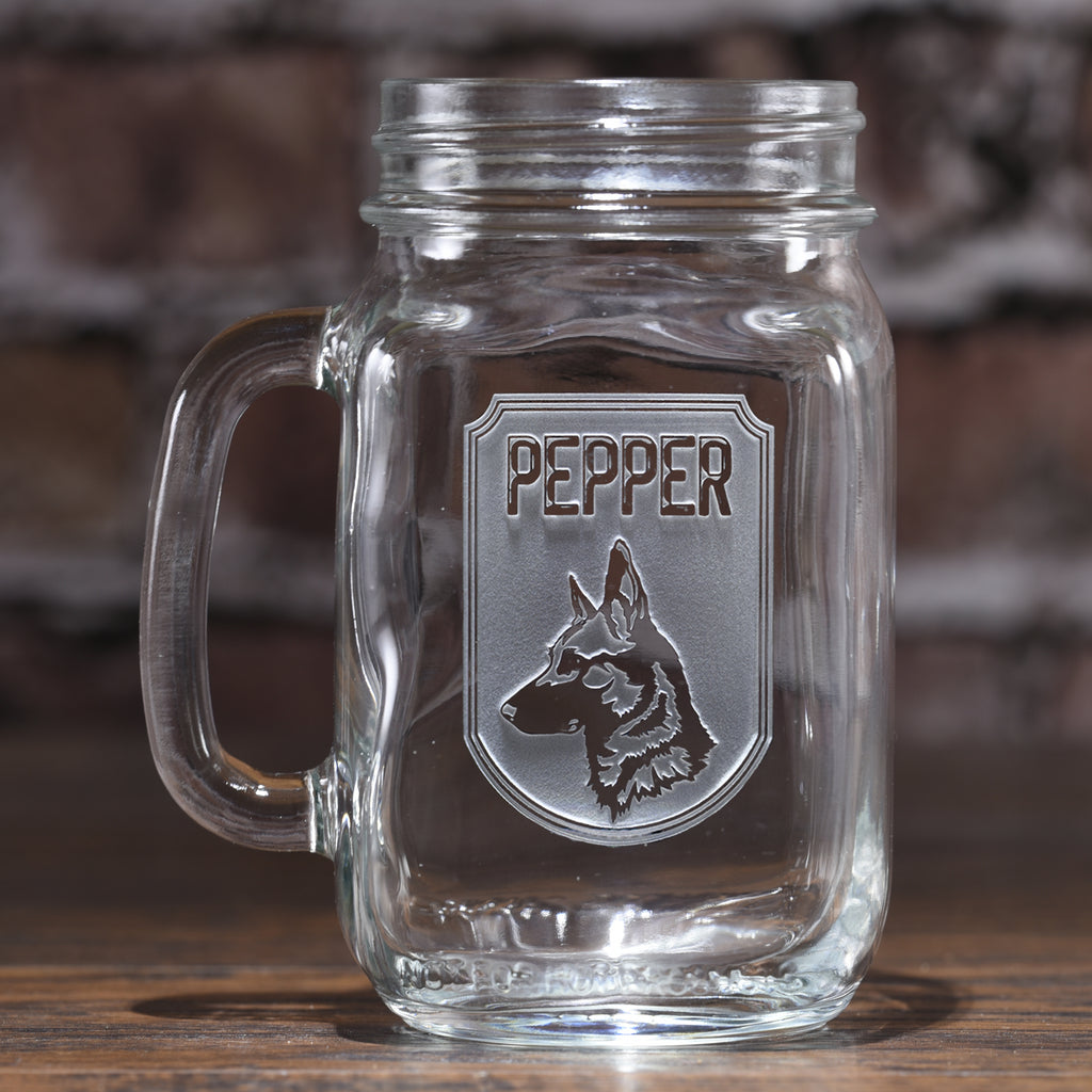 Dog lovers gifts, personalized engraved dog breed mason jar glass mug. Man's best friend gifts.