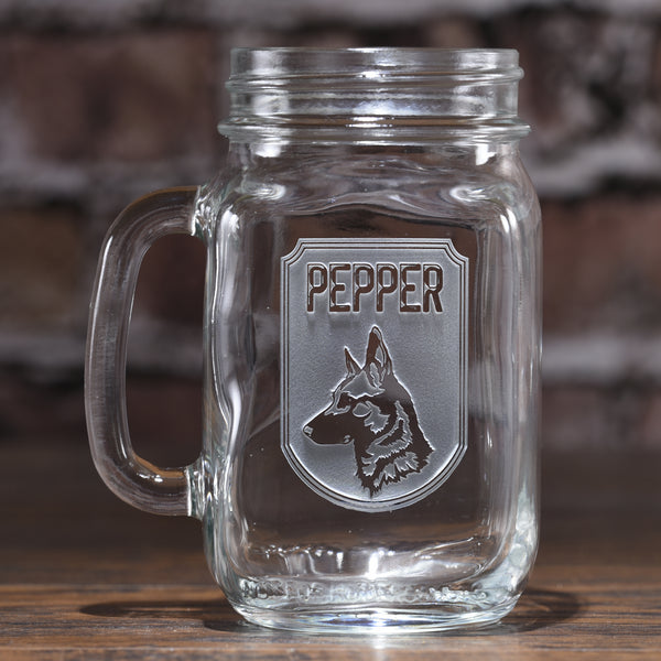Dog lovers gifts, personalized engraved dog breed mason jar glass mug. Man's best friend gifts.