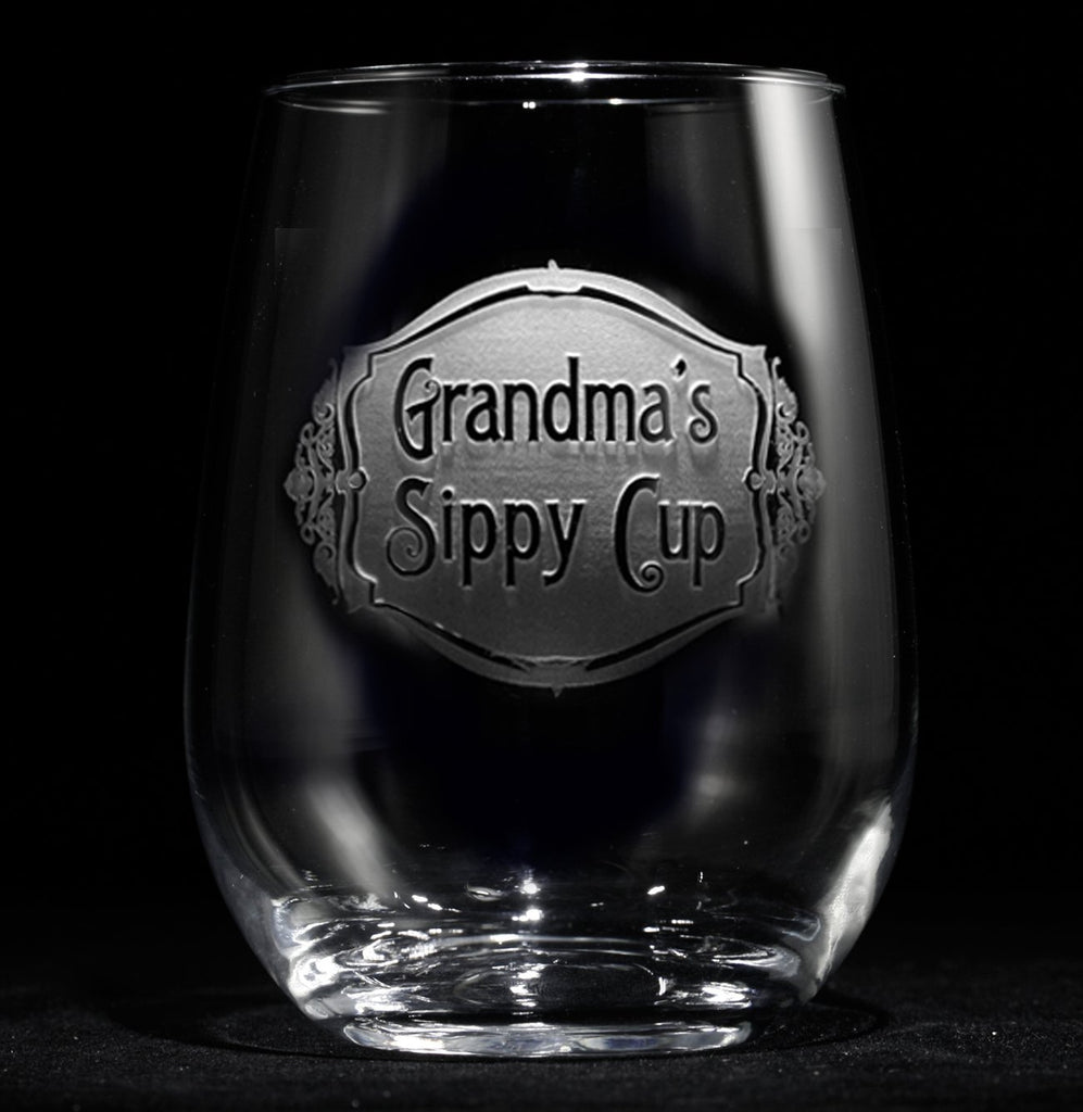 Engraved Grandma's Sippy Cup Stemless Wine Glass