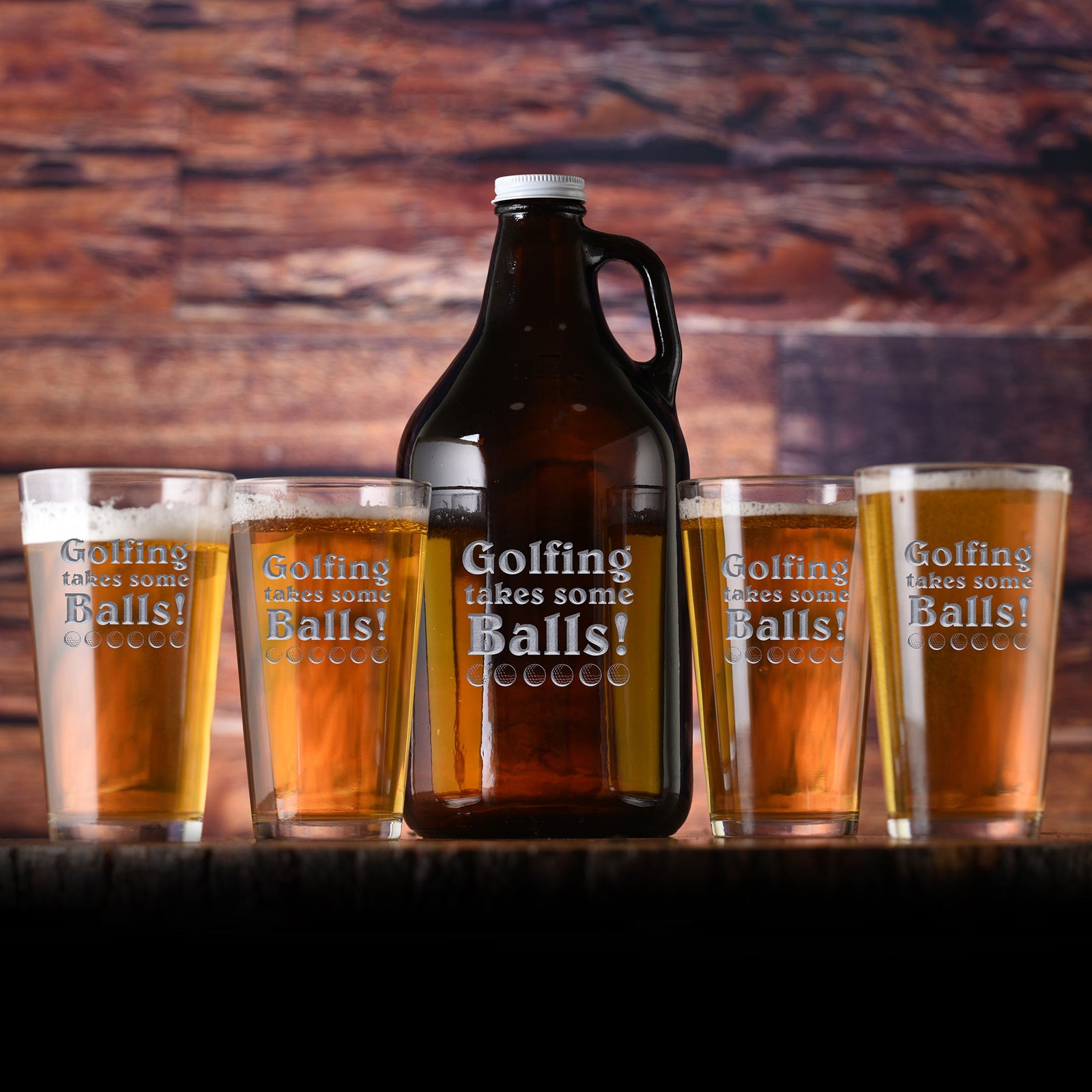 Golfing Takes Some Balls, Engraved Beer Growler, Pint Glass Gift Set