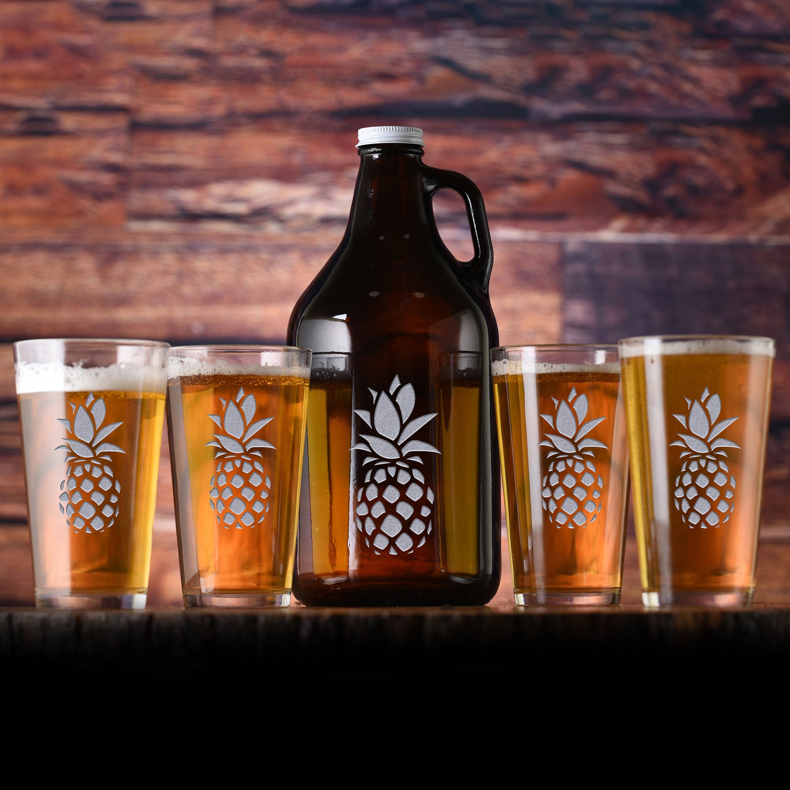 Pineapple Engraved, Beer Growler, Pint Glass, Gift Set