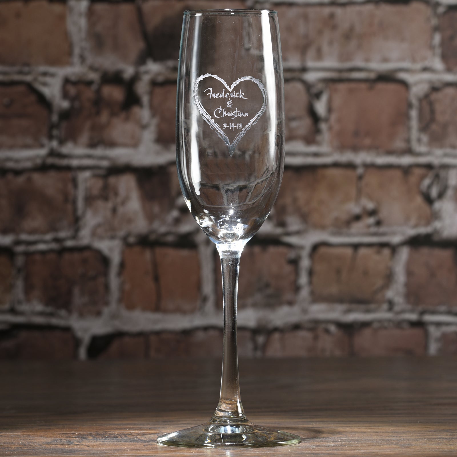 Engraved Wedding Heart Champagne Flute