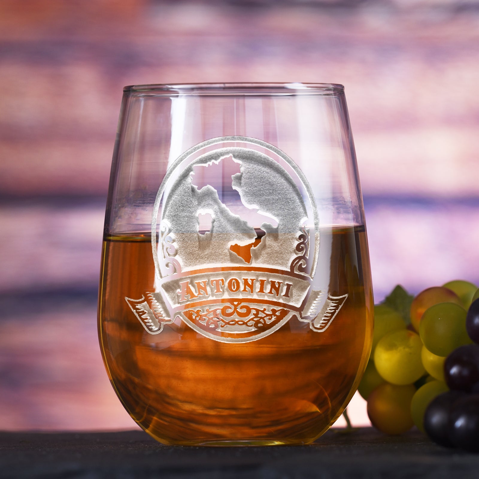 Engraved Stemless Italy Wine Glass