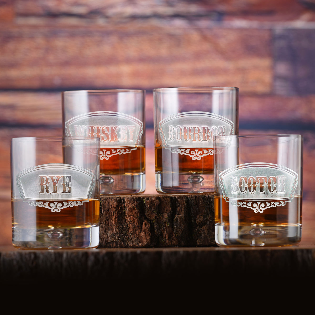 Whiskey, Bourbon, Scotch, Rye, Engraved Glass Gift Set