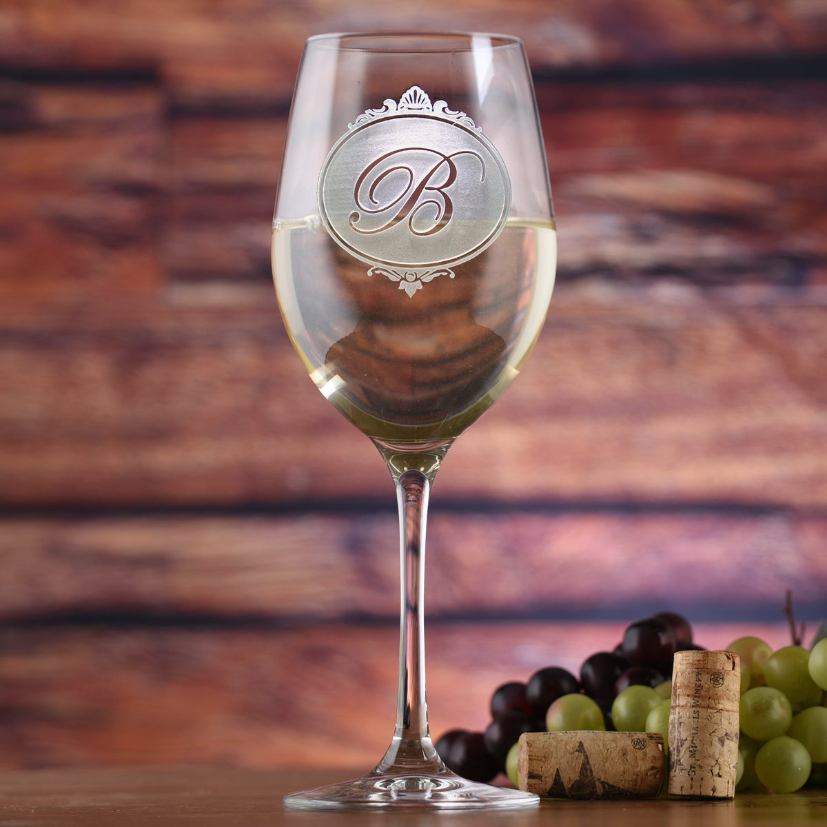 Engraved, Monogrammed Stolzle Crystal White Wine Glass