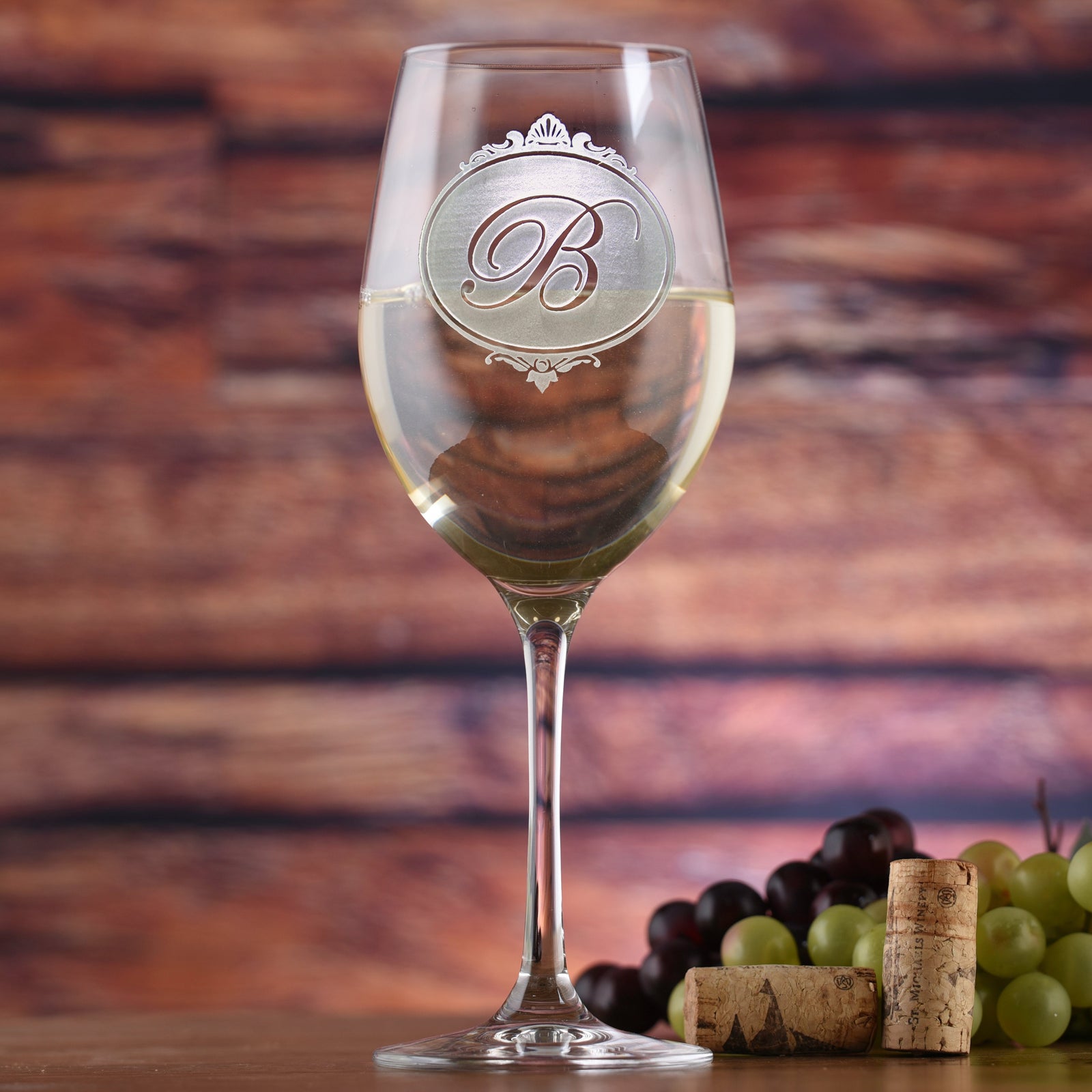 Engraved, Monogrammed Stolzle Crystal White Wine Glass