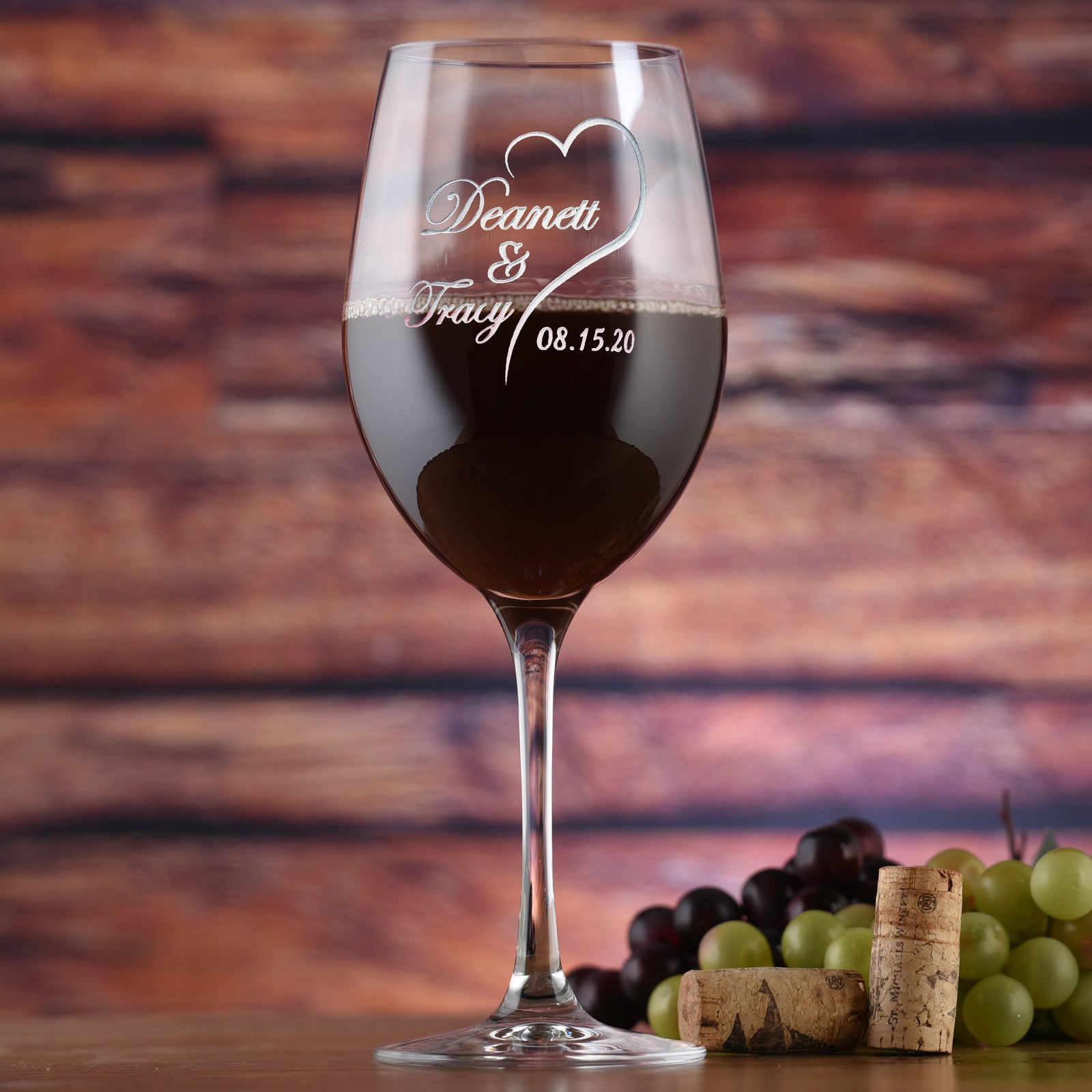 Stolzle Crystal Red Wine Glass, Personalized Bride & Groom Glasses