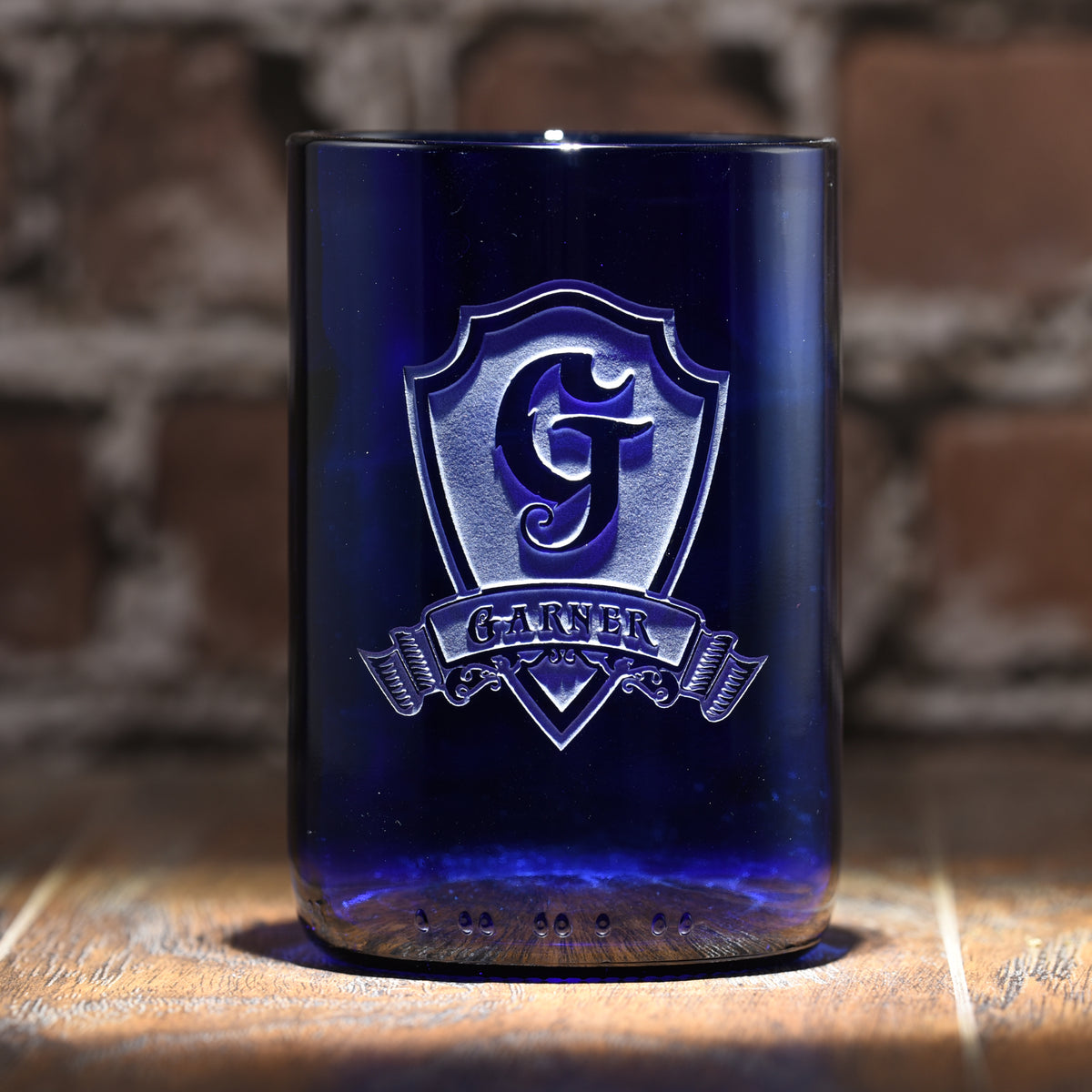 Cobalt Blue, Recycled Wine Bottle Glass, Engraved Tumbler