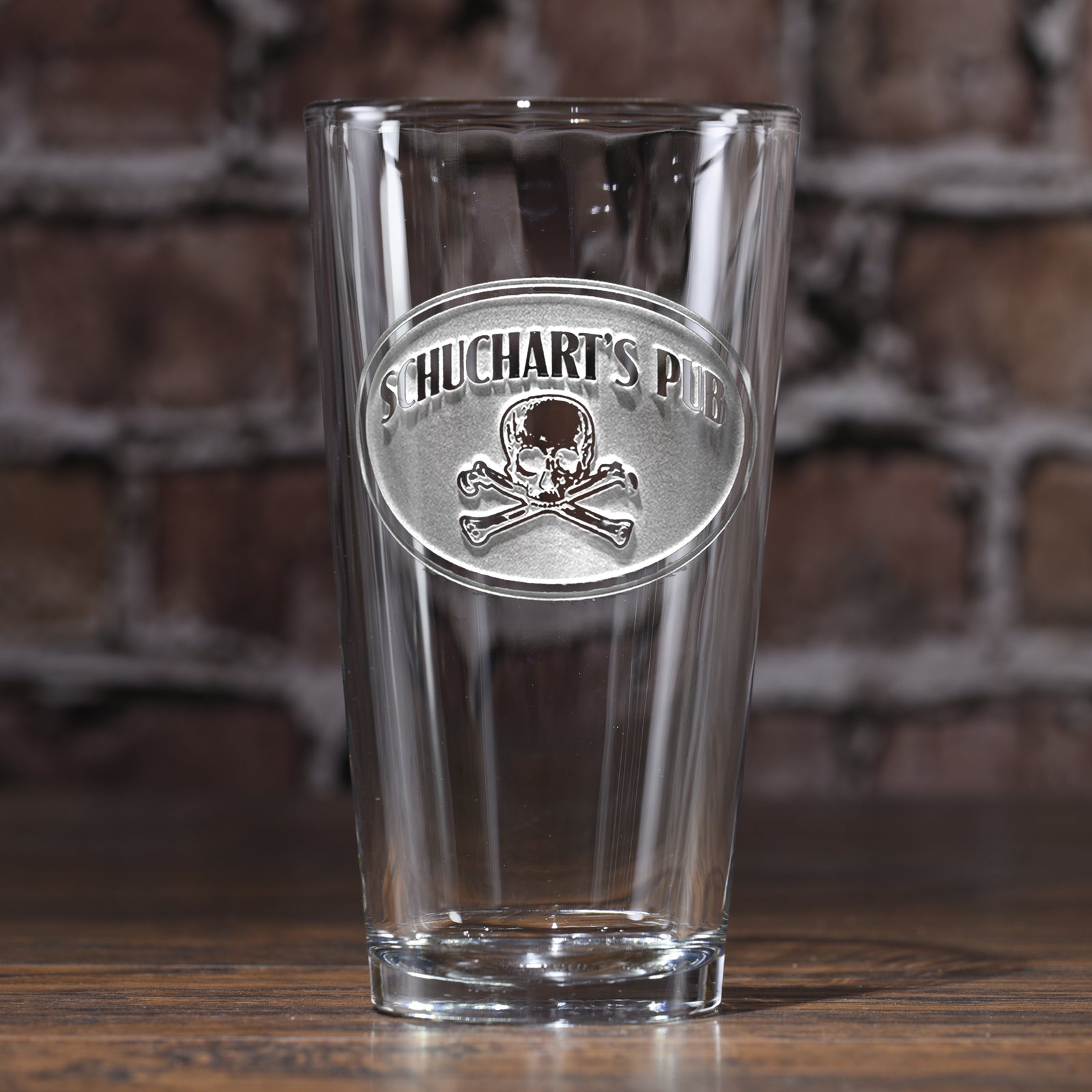 Engraved Skull & Bones Pub Glass