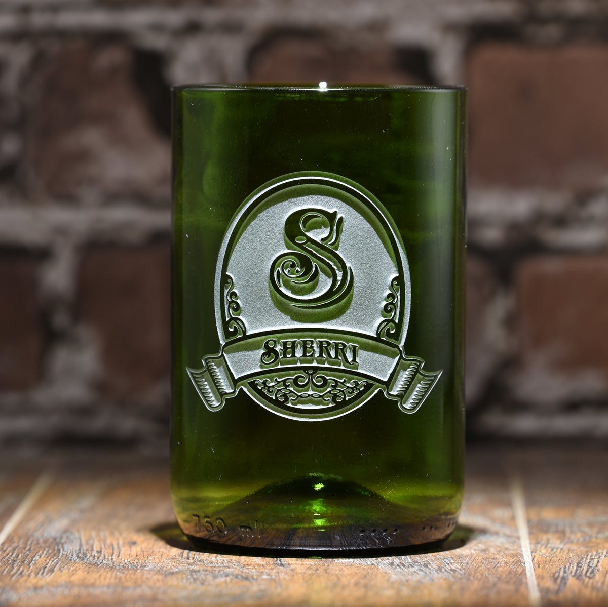 Green Recycled Wine Bottle Glass Tumbler, Engraved