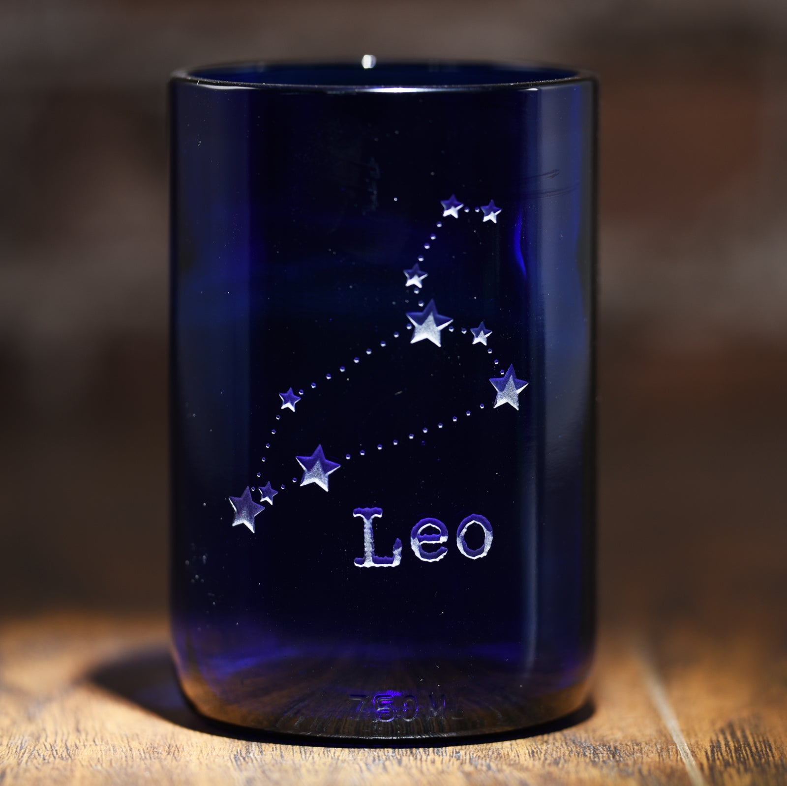 Constellation Zodiac, Blue Recycled Wine Bottle Glass, Engraved