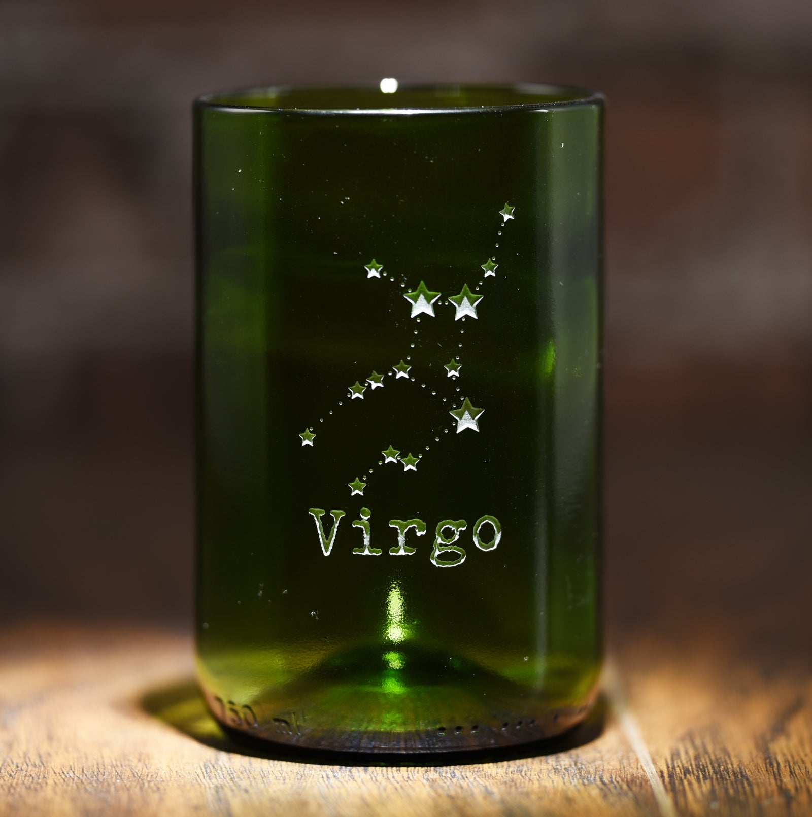 Constellation Zodiac, Green Recycled Wine Bottle Glass, Engraved