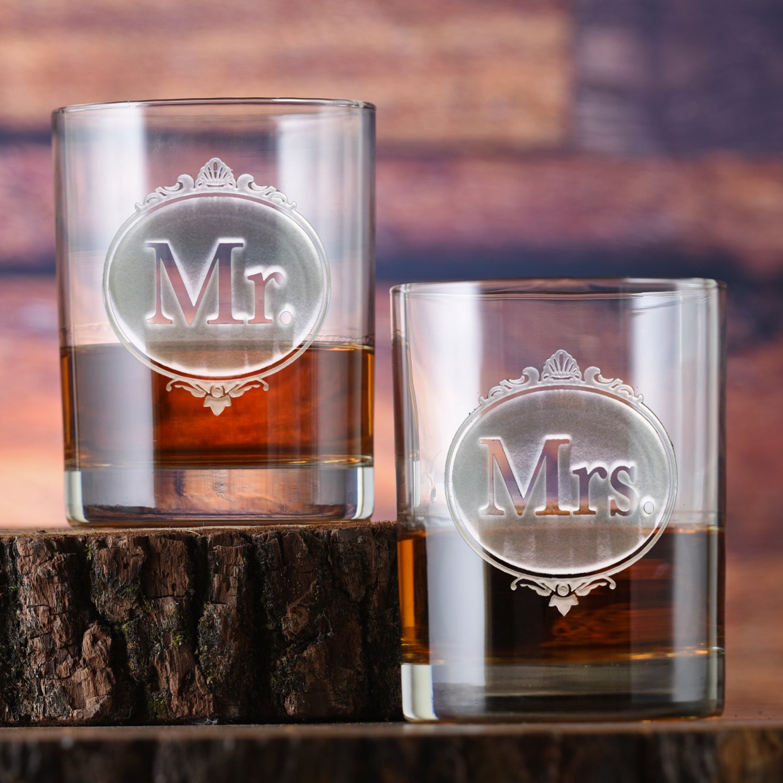 Engraved Mr & Mrs Whiskey Glasses