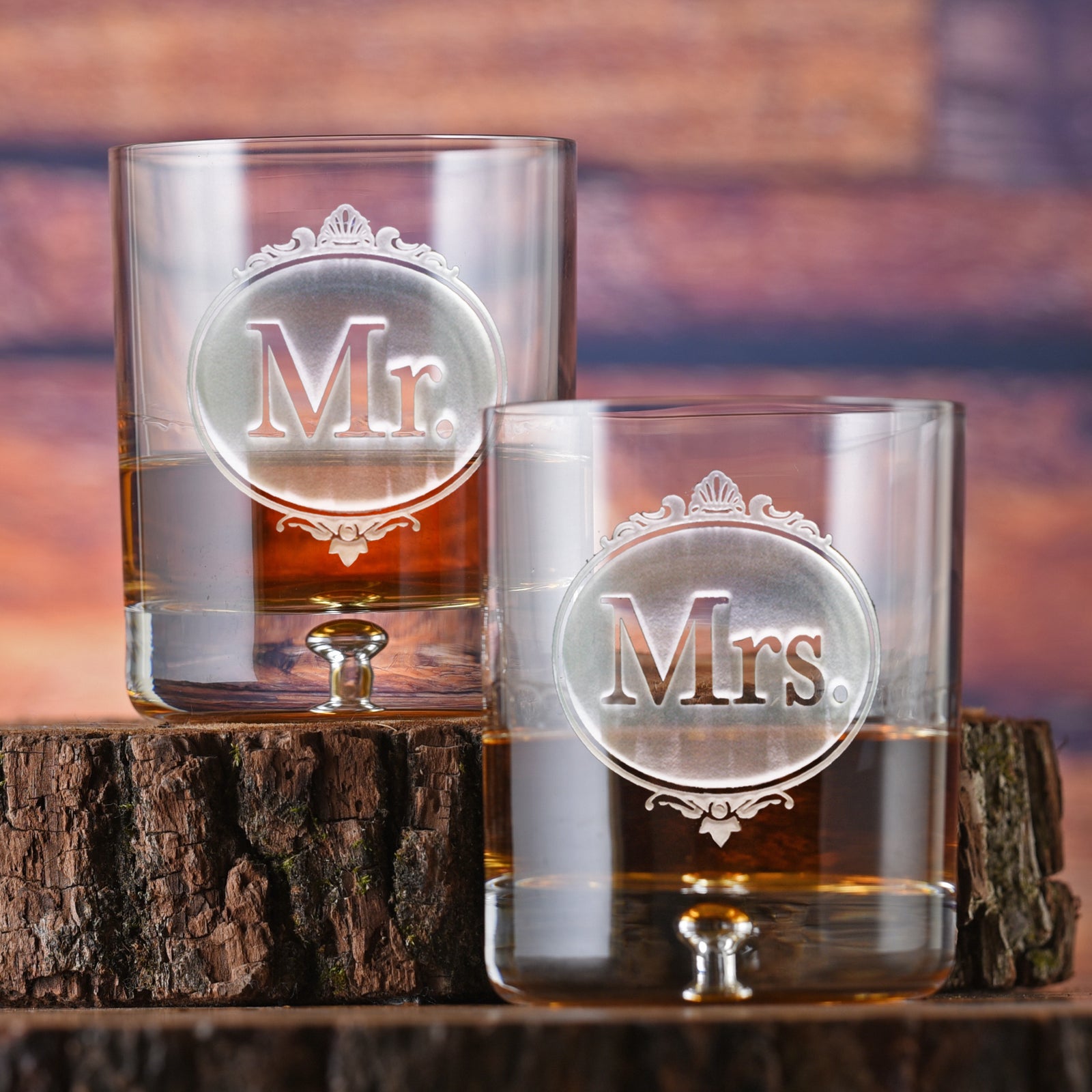 Engraved Mr & Mrs Whiskey Glasses - Crystal