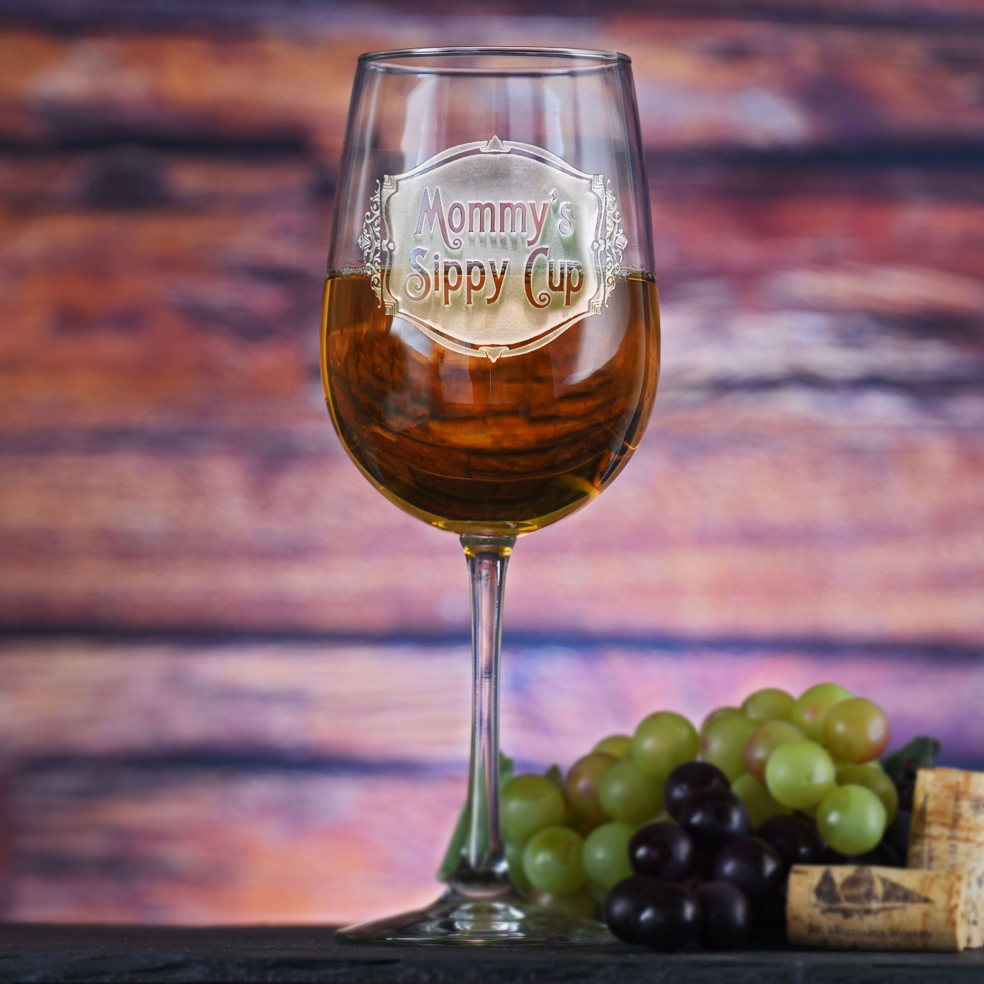 Engraved Wine Glass - Mommy's Sippy Cup Design