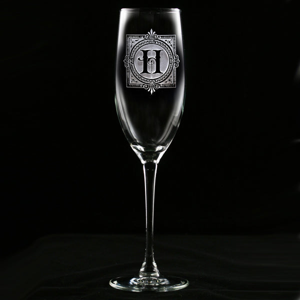 Monogrammed Antique Engraved champagne Glass