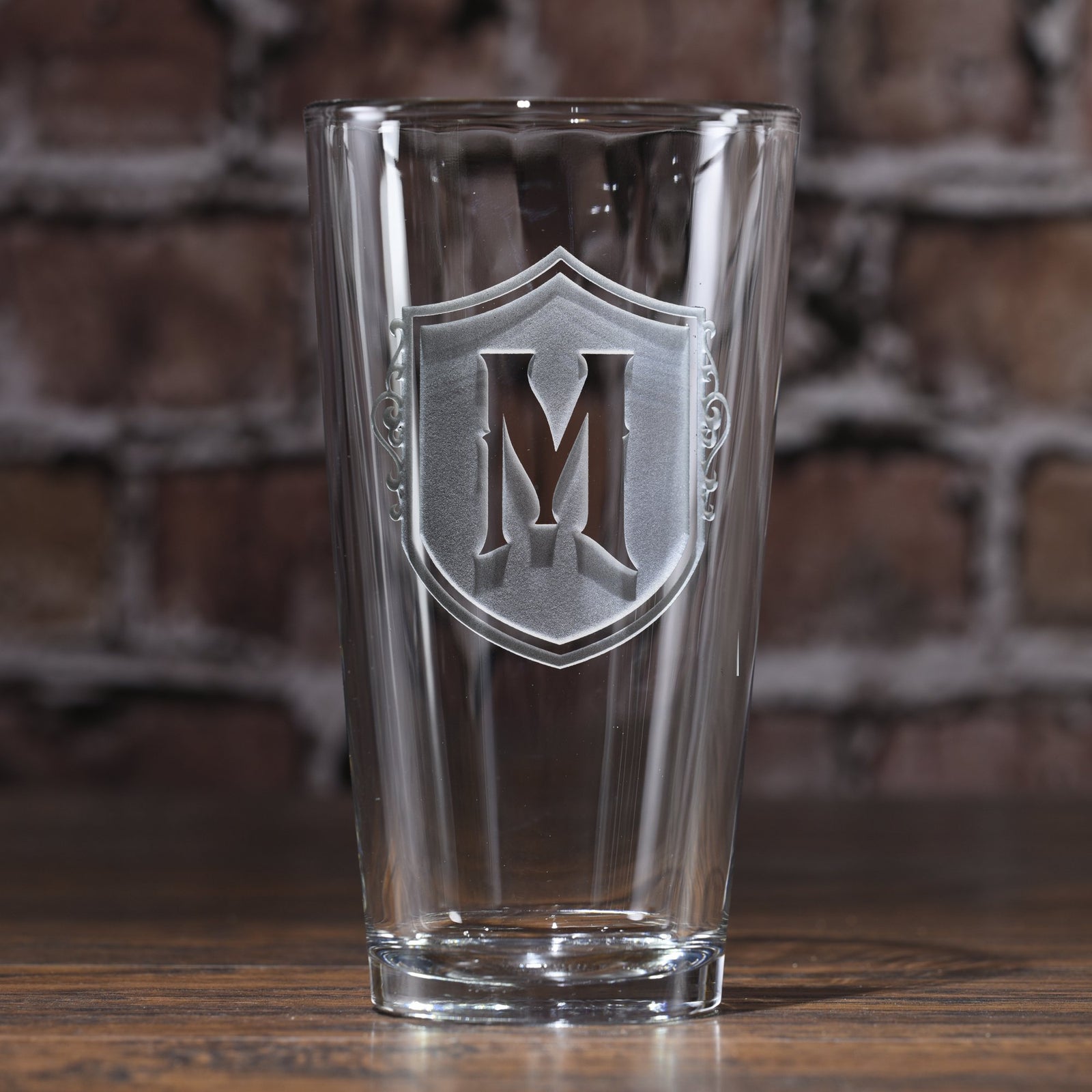 Engraved Shield Monogram Pint Pub Glass