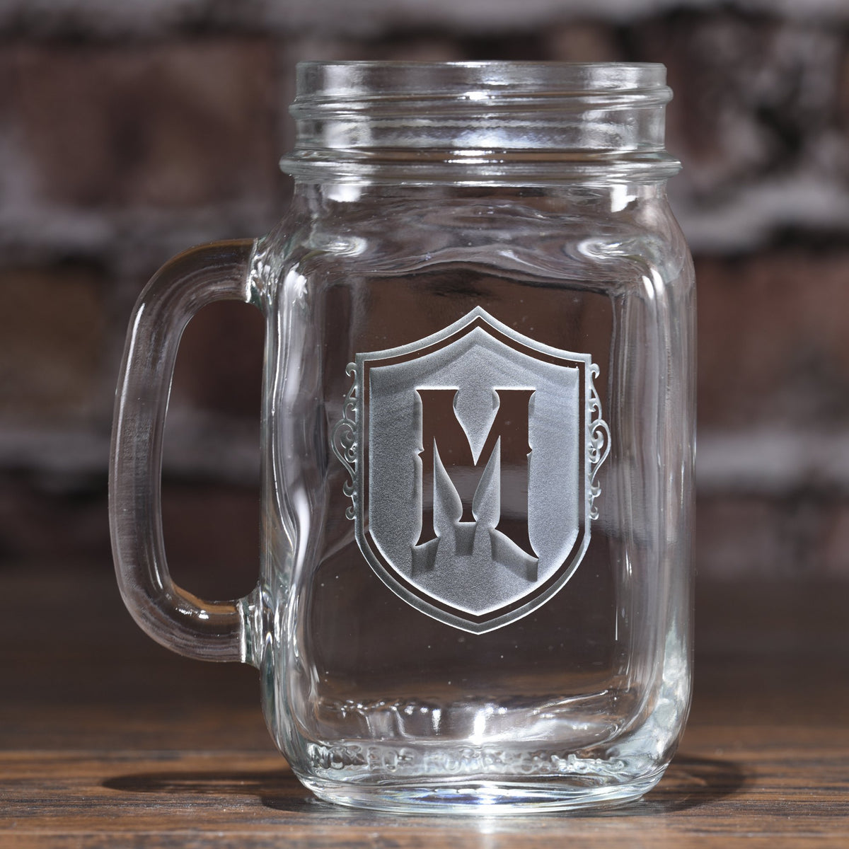 Engraved Shield Mason Jar