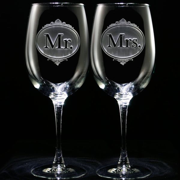 Mr. and Mrs. Engraved Wine Glass Set