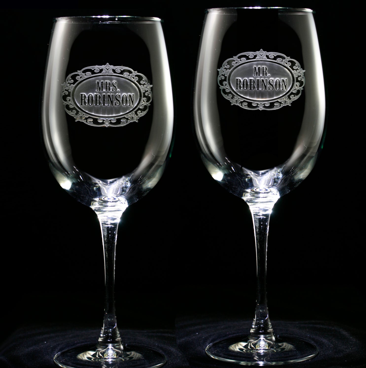 Personalized Mr. and Mrs. Wine Glass Set (Deep-Etched)– Crystal Imagery