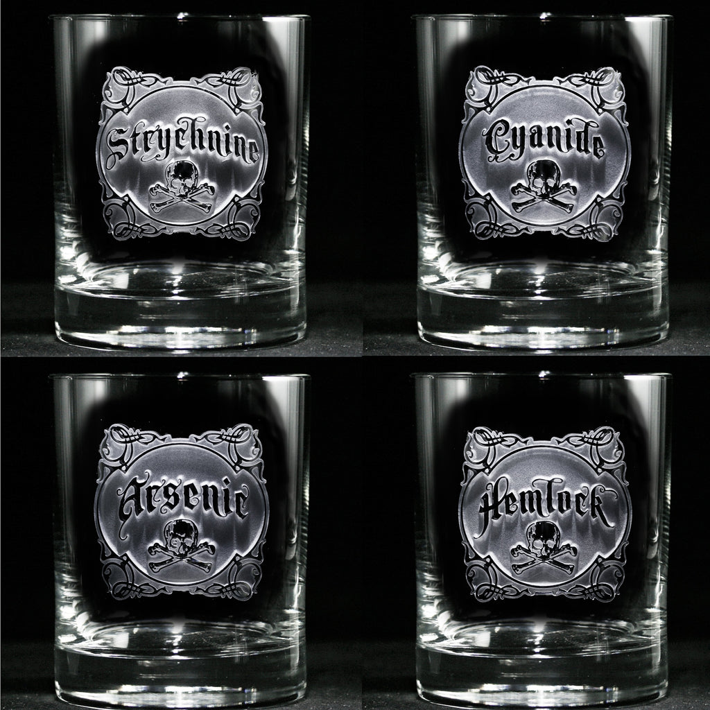 Engraved Name Your Poison Whiskey Scotch Glass Set. Arsenic. Cyanide