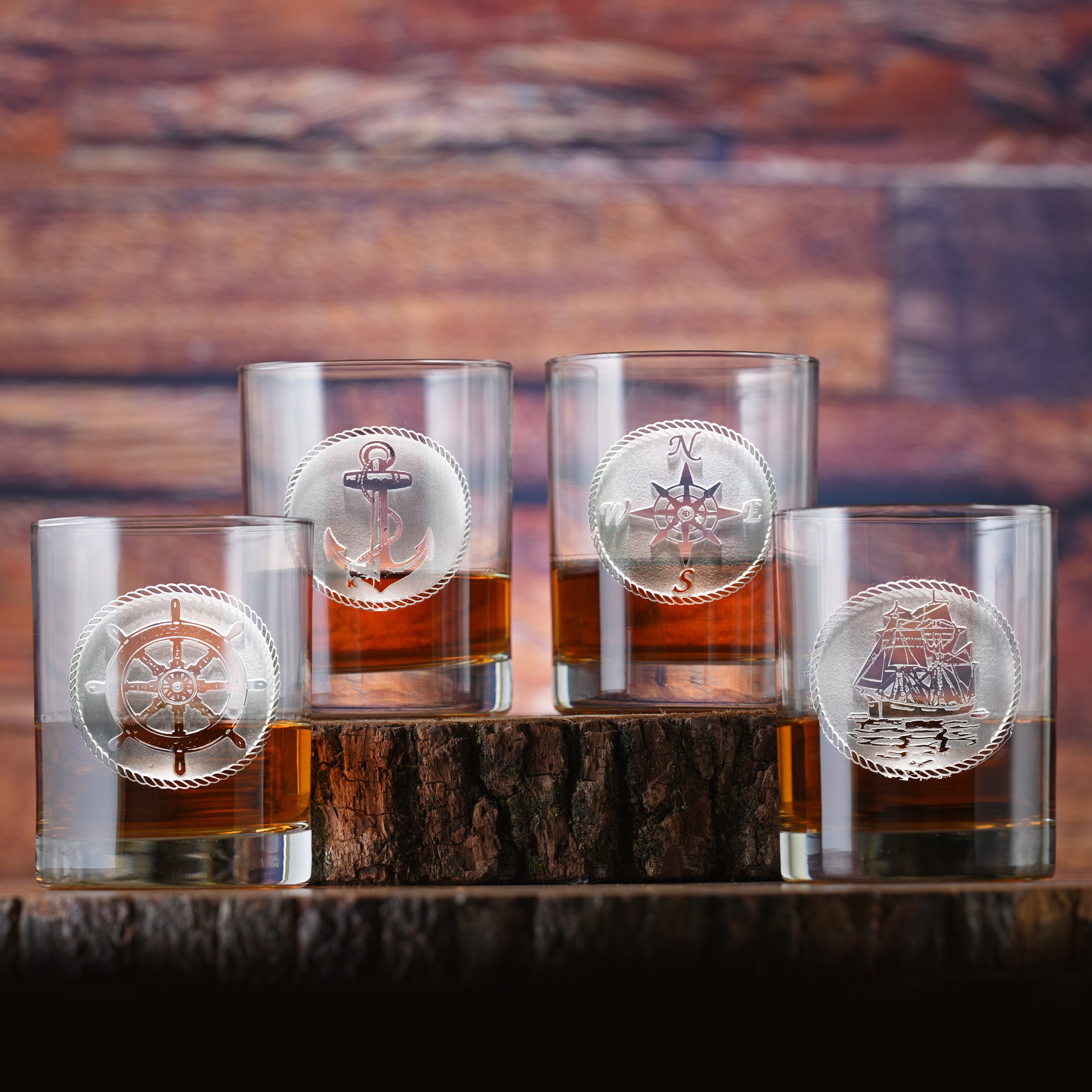 Nautical Boat Whiskey Glasses | Sailboat Glasses - Set of 4– Crystal ...