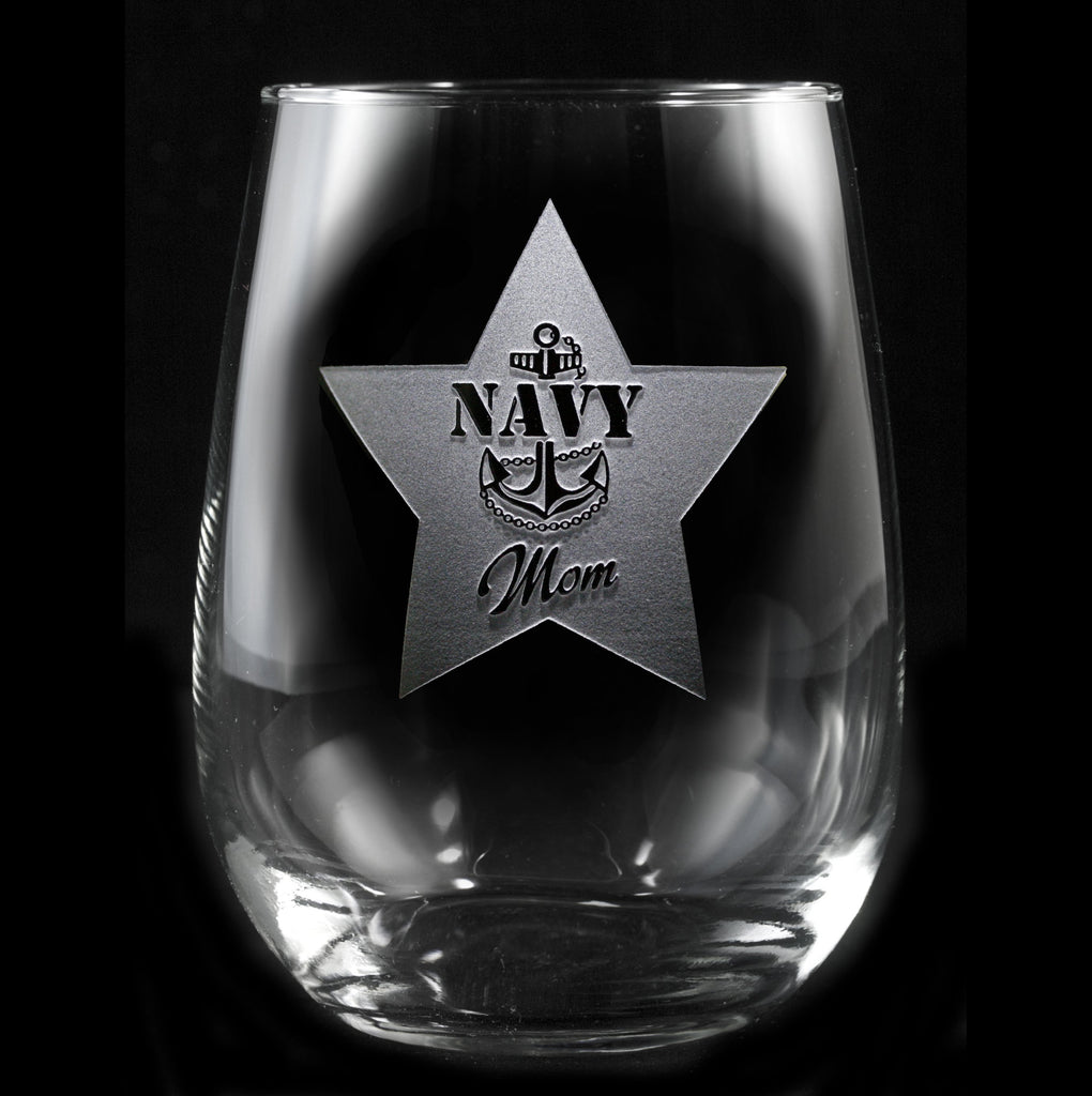 Navy Mom Stemless Wine Glass Gifts